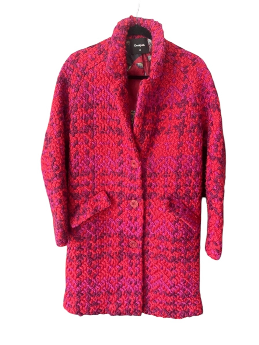 Desigual Pink Textured Bouclé Catrina Coat Size 36 - Small
